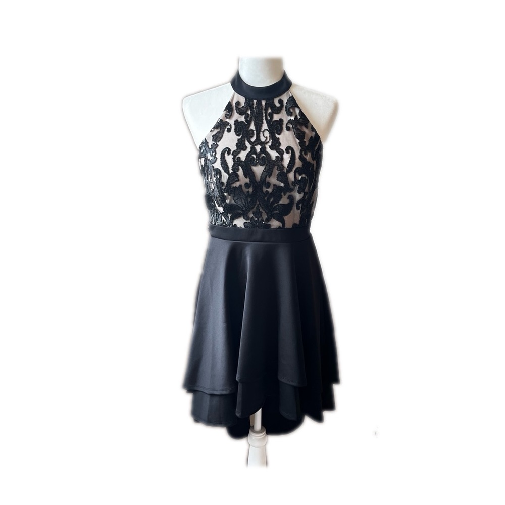 Jodi Kristopher Black & Nude Short Formal with high-low skirt Size 11 - Picture 1 of 8